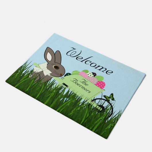 Welkome lente (of paaskonijn) Wielbarroeeieren Deurmat (Schuin)