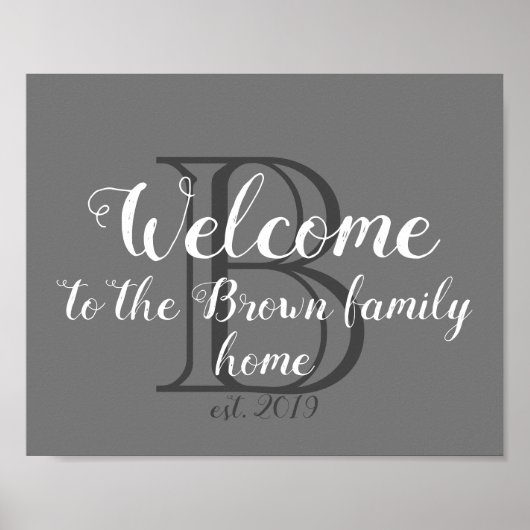 welkome monogram grijs en witte wandkunst poster (Voorkant)