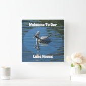 Welkome Pelican Wild Bird Home Guest Vierkante Klok (Huis)