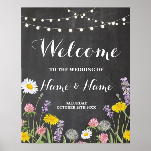 Welkomposter Wilde Bloemen Bruiloft Bloemposter Poster (Voorkant)