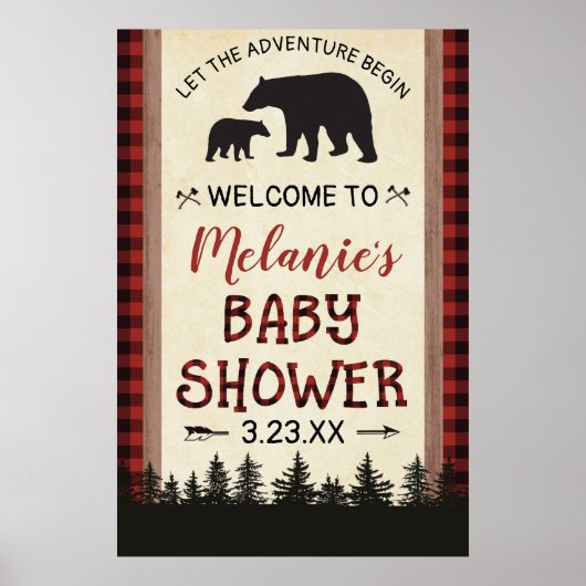 Welkomsposter voor lumberjack-babyshower met beren poster (Voorkant)
