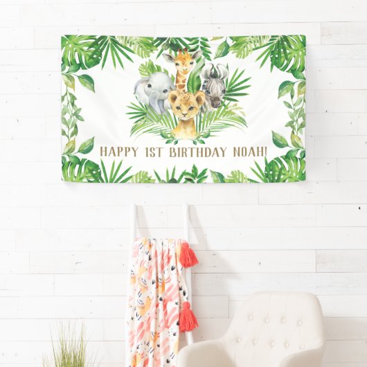 Welkomstachtergrond oerwoud Dieren Greenery Birthd Spandoek (Insitu)