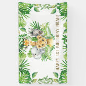 Welkomstachtergrond oerwoud Dieren Greenery Birthd Spandoek (Verticaal)