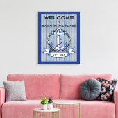 Welkomstankerpunt op blauw-ingewanden canvas afdruk (Insitu (Woonkamer))