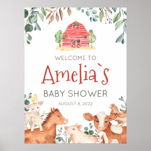 WelkomstBaby shower landbouwhuisdieren Poster (Voorkant)