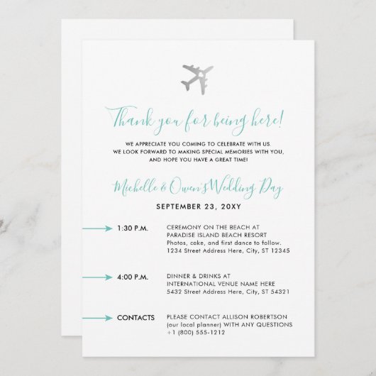 Welkomstbalbestemming bruiloft reisroute (Voorkant / Achterkant)