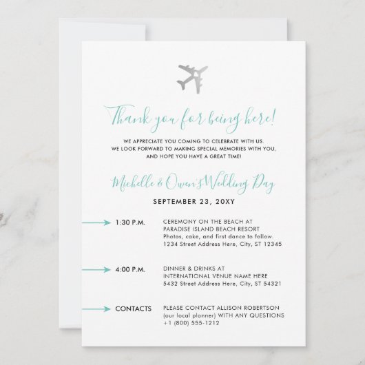 Welkomstbalbestemming bruiloft reisroute (Voorkant)