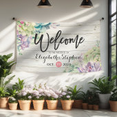 Welkomstbanner Succulent Plant Rustic Wood Spandoek