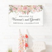 Welkomstbanner van roze Floral Wedding Spandoek (Insitu)
