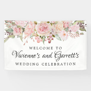 Welkomstbanner van roze Floral Wedding Spandoek