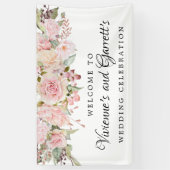 Welkomstbanner van roze Floral Wedding Spandoek (Verticaal)