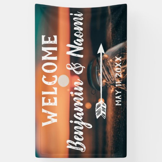 Welkomstbanner van String Lights Wedding Spandoek (Verticaal)