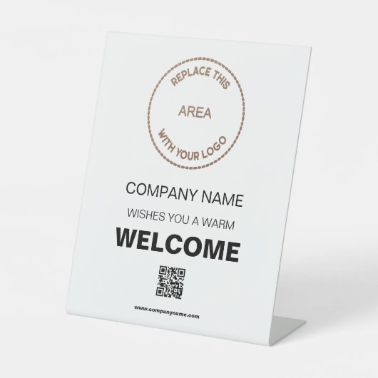 Welkomstbedrijf Uw Logo QR-code wit Reclamebord Met Voetstuk (Voorkant)