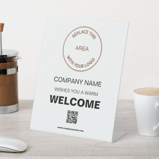 Welkomstbedrijf Uw Logo QR-code wit Reclamebord Met Voetstuk (Insitu)