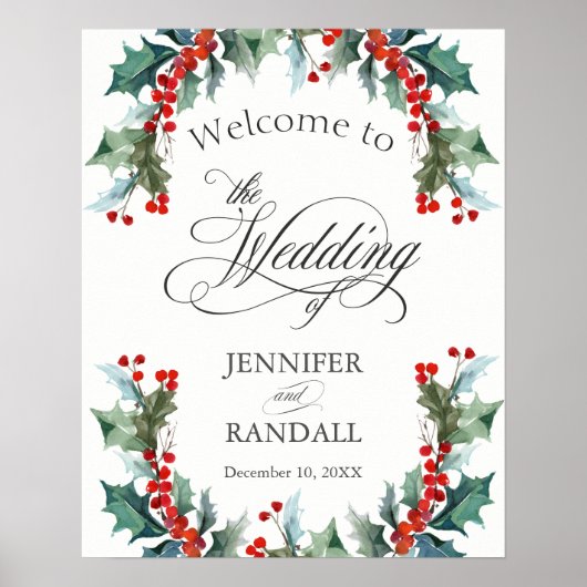Welkomstbericht Holly and Berries Wedding Poster (Voorkant)