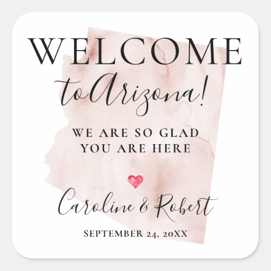 Welkomstbezoekers voor bruiloft vierkante sticker (Voorkant)