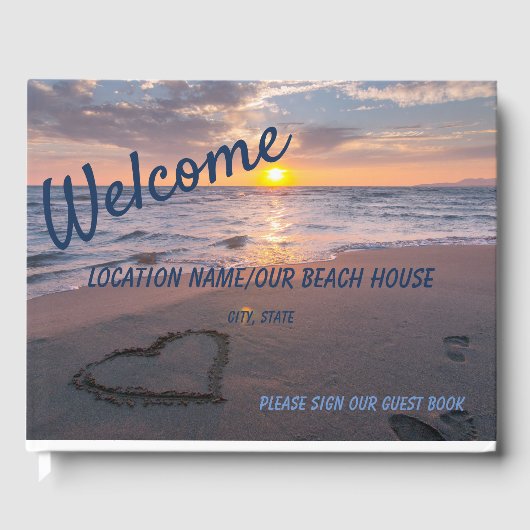 Welkomstboek zeestrand - Sunset Blue Fonts - gastb Gastenboek (Voorkant)