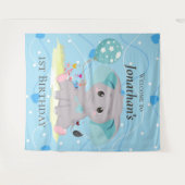 Welkomstbord Aardige Olifant Blauwe Achtergrond Wandkleed (Voorkant (horizontaal))