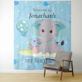 Welkomstbord Aardige Olifant Blauwe Achtergrond Wandkleed (In situ)