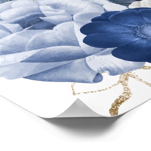 Welkomstbord Blauw Wit Bloemen Baby shower Poster (Hoek)