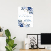 Welkomstbord Blauw Wit Bloemen Baby shower Poster (Thuiskantoor)
