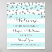 Welkomstbord Blue Stripes Silver Confetti Poster (Voorkant)