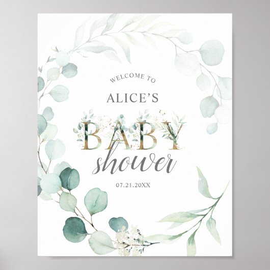 Welkomstbord Botanische Eucalyptus Baby shower Poster (Voorkant)