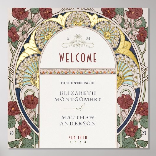 Welkomstbord Bougainvillea Bourgondië Gouden bruil Folie Afdrukken (Voorkant)