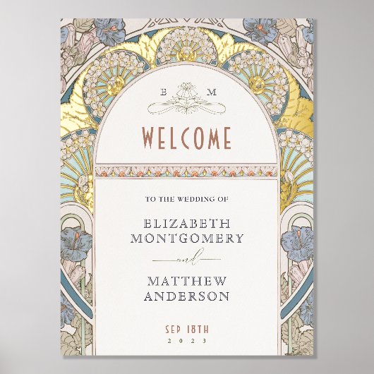 Welkomstbord Bougainvillea Gold Wedding Folie Afdrukken (Voorkant)