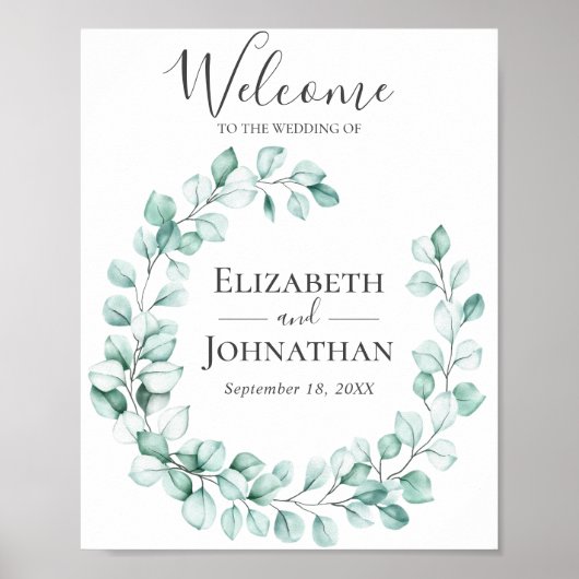 Welkomstbord Eucalyptus Greenery Wreath Poster (Voorkant)