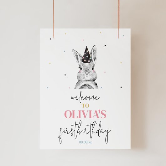 Welkomstbord Girl Bunny Rabbit Birthday Party Poster