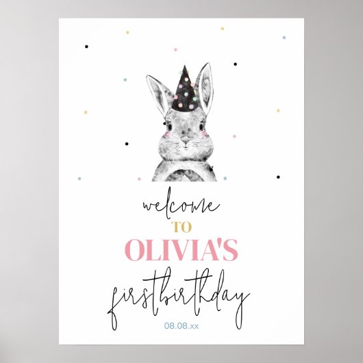 Welkomstbord Girl Bunny Rabbit Birthday Party Poster (Voorkant)