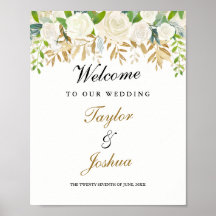 Welkomstbord Gold Floral Leaf Waterverf