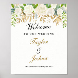 Welkomstbord Gold Floral Leaf Waterverf Poster