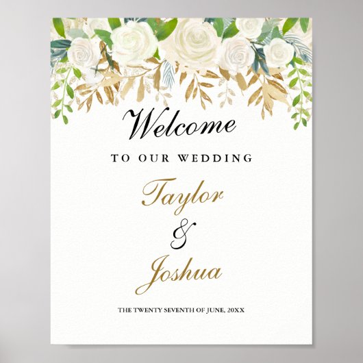 Welkomstbord Gold Floral Leaf Waterverf Poster (Voorkant)