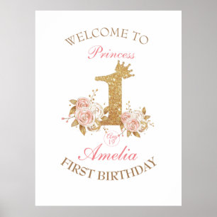 Welkomstbord Golden Crown Princess 1e verjaardag Poster
