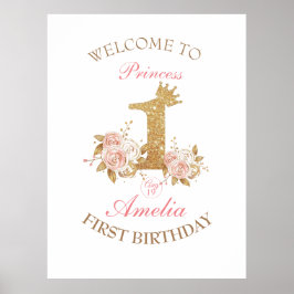 Welkomstbord Gouden Kroon Prinses 1e Verjaardag Poster