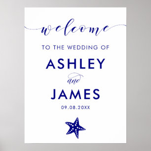 Welkomstbord marinier Blue Starfish Wedding, marin Poster