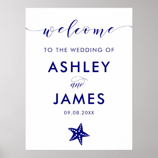 Welkomstbord marinier Blue Starfish Wedding, marin Poster (Voorkant)