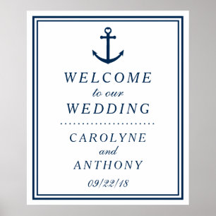 Welkomstbord mariniers en witte anchor bruiloft poster