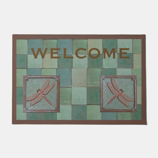 Welkomstbord met Dragonfly tegels Deurmat (Voorkant)