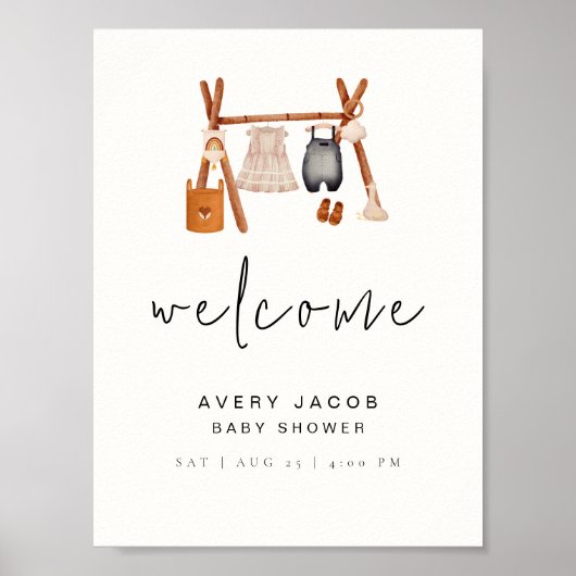 Welkomstbord | Minimaal Boho Kleding Baby shower Poster (Voorkant)