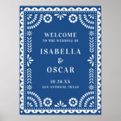 Welkomstbord mooie blauwe papel Picado Weddenschap Poster (Voorkant)
