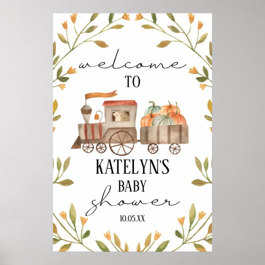 Welkomstbord pompoentrein Baby shower Poster (Voorkant)