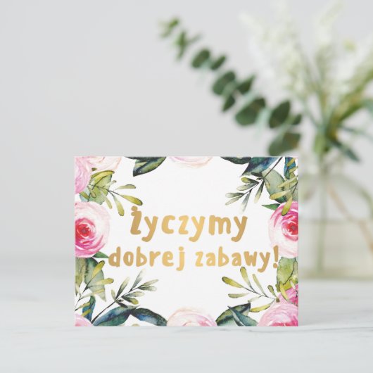 Welkomstbord Poolse Poolse partij voor bruiloft Briefkaart (Staand voorkant)