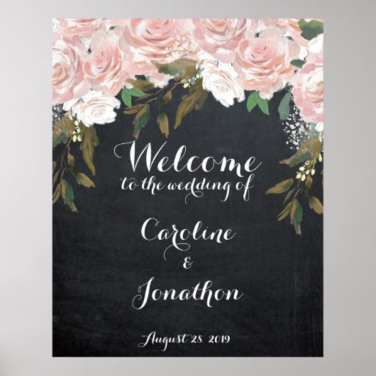 Welkomstbord poster elegante roze floral (Voorkant)