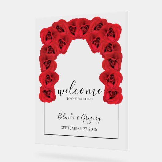 Welkomstbord rode rozen bruiloft acryl bord (Hoek)