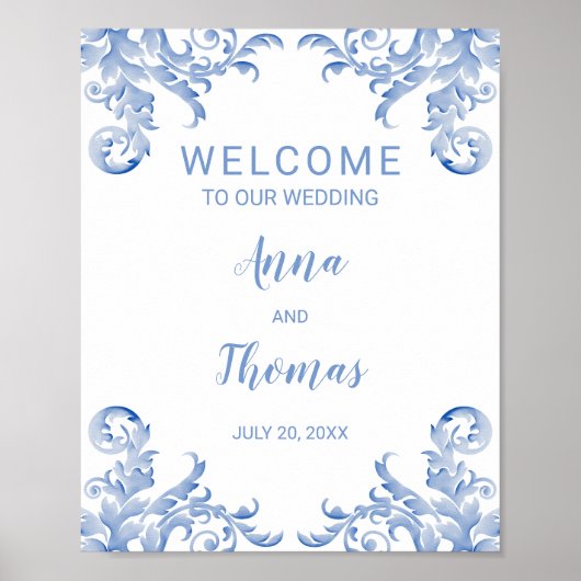 Welkomstbord Royal Blue Flourish Poster (Voorkant)