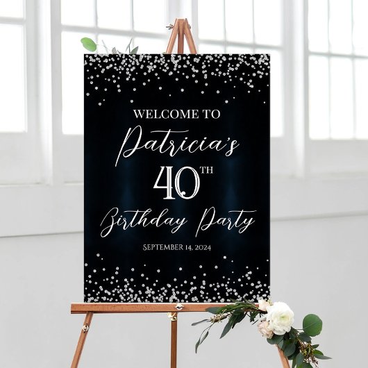 Welkomstbord van Birthday party met diamantconfett Poster