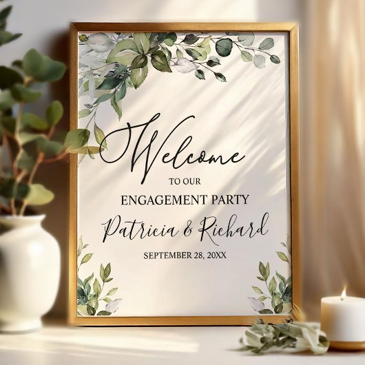 Welkomstbord van Cute Greenery Engagement Party Poster